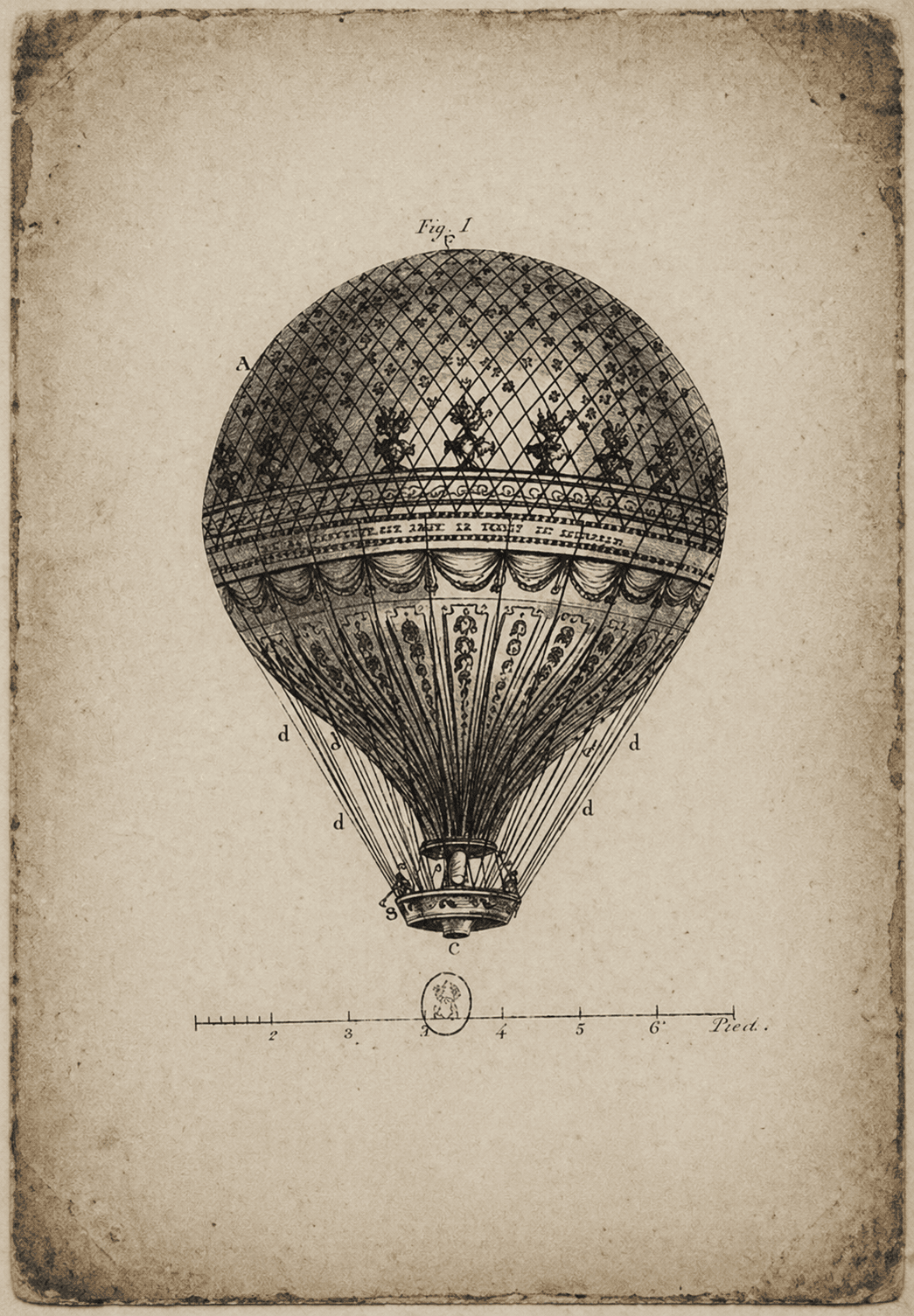 Aérostat of the Marquis de Brantes, 1784 — aged photograph